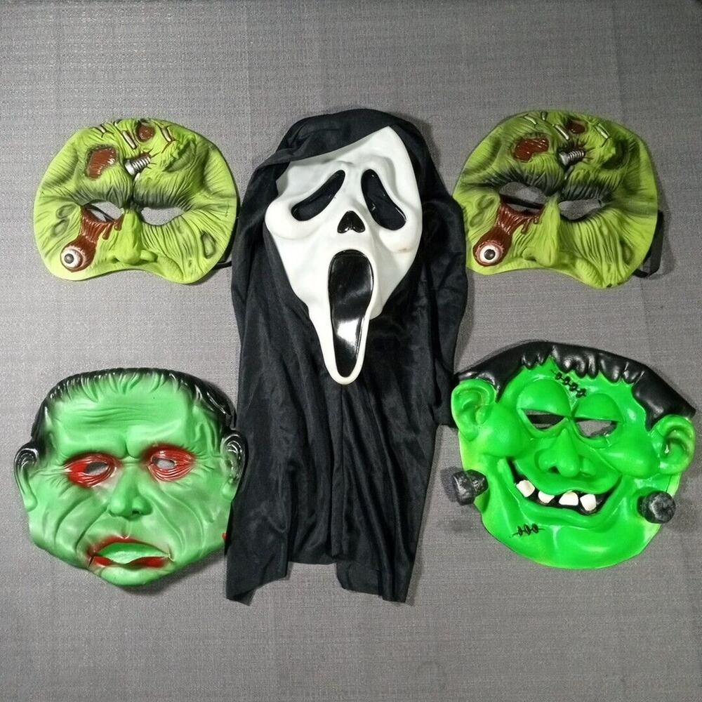 Vtg 90s Kids Ghost Frankenstein Halloween Mask Rubber Latex Vinyl Costume Lot